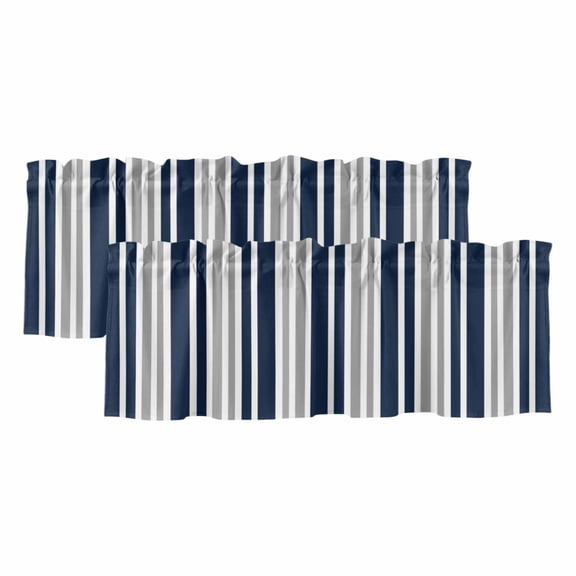 Navy Blue Grey Striped Valances for Windows, Decorative Rod Pocket Window Valance Curtains, Modern Minimalist Ombre Lines Short Curtain Drapes for Kitchen/Living Room, 2 Panels, 42" W x 18" L