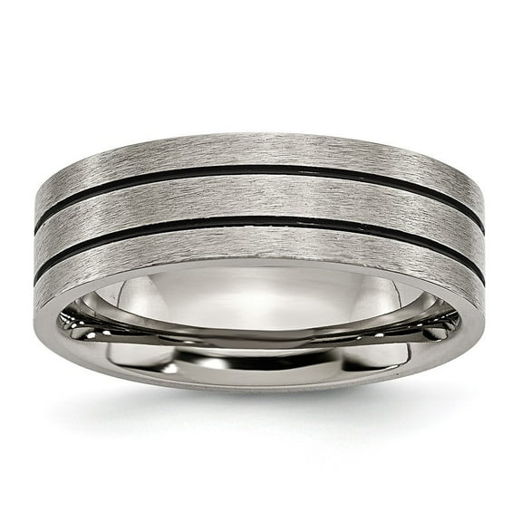 Titanium Black Enamel Flat Grooved 7mm Brushed Band - Size 9