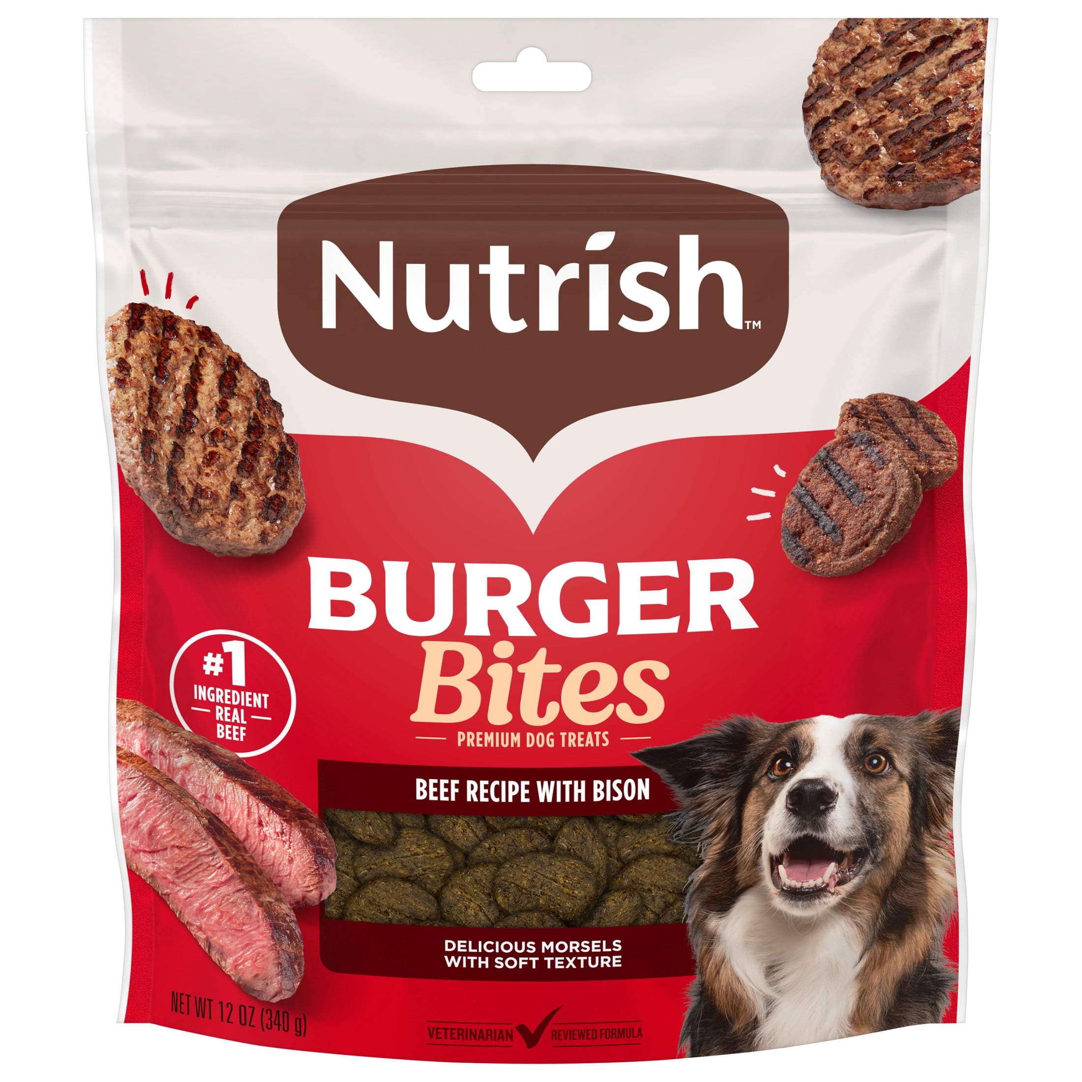 (2 pack) Nutrish Burger Bites Beef Recipe with Bison Premium Dog Treats, 12 oz. Pouch (Rachael Ray)