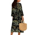 thumbnail image 2 of DISNIMO Boho Flower Printed Womens Casual Maxi Dress V Neck 3/4 Sleeve Dress Loose Fit Shift Dress Linen-Like Fashion Long Dresses for Women, L, 2 of 6