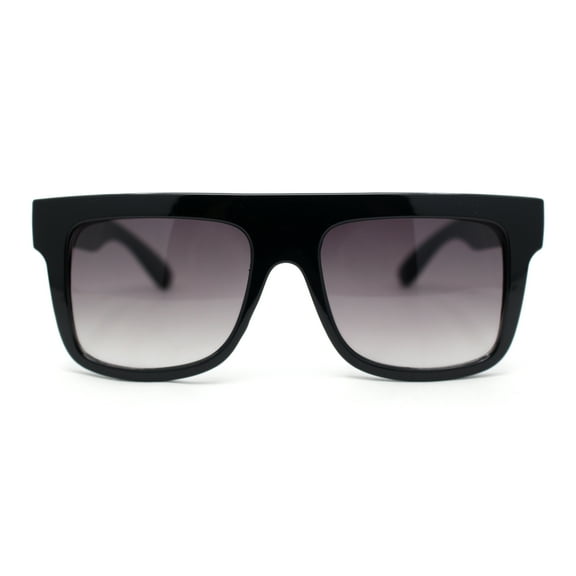Hipster Flat Top Horn Rim Thick Plastic Rectangular Sunglasses Black - Smoke