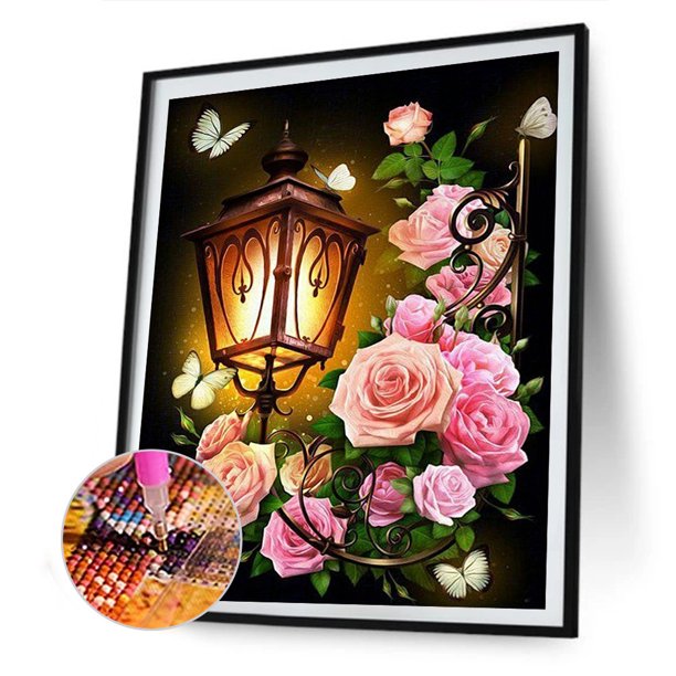 Cuadros Decorativos Lámpara de flores Pintura de diamantes 5D DIY Taladro redondo completo Imagen de diamantes de imitación DQrwqpou Nuevos Originales