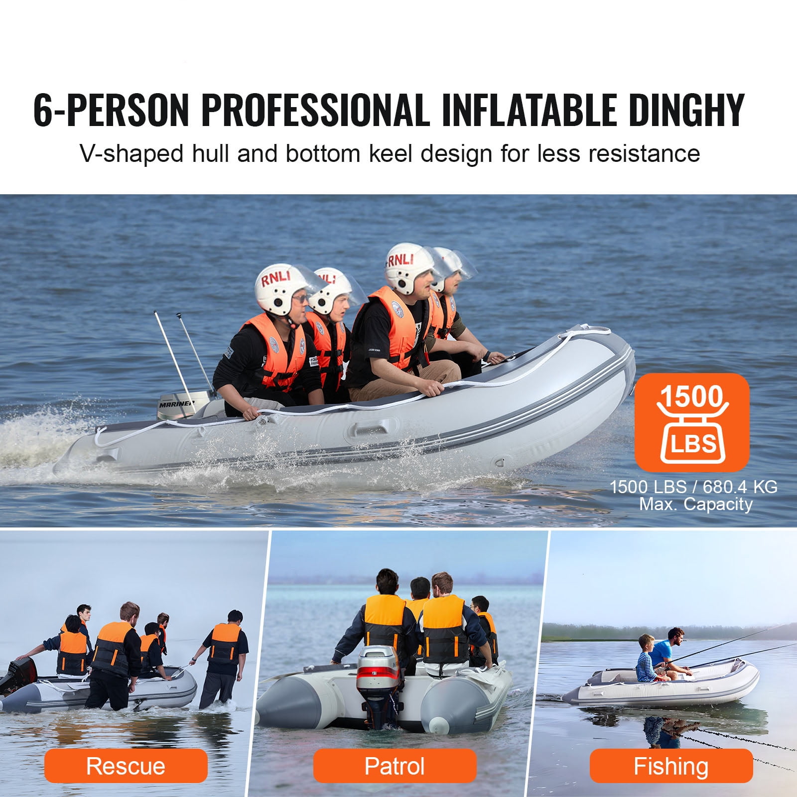 KFFKFF 6-Person Sport Inflatable Dinghy Boat Tender Fishing Boat with Wood Floor