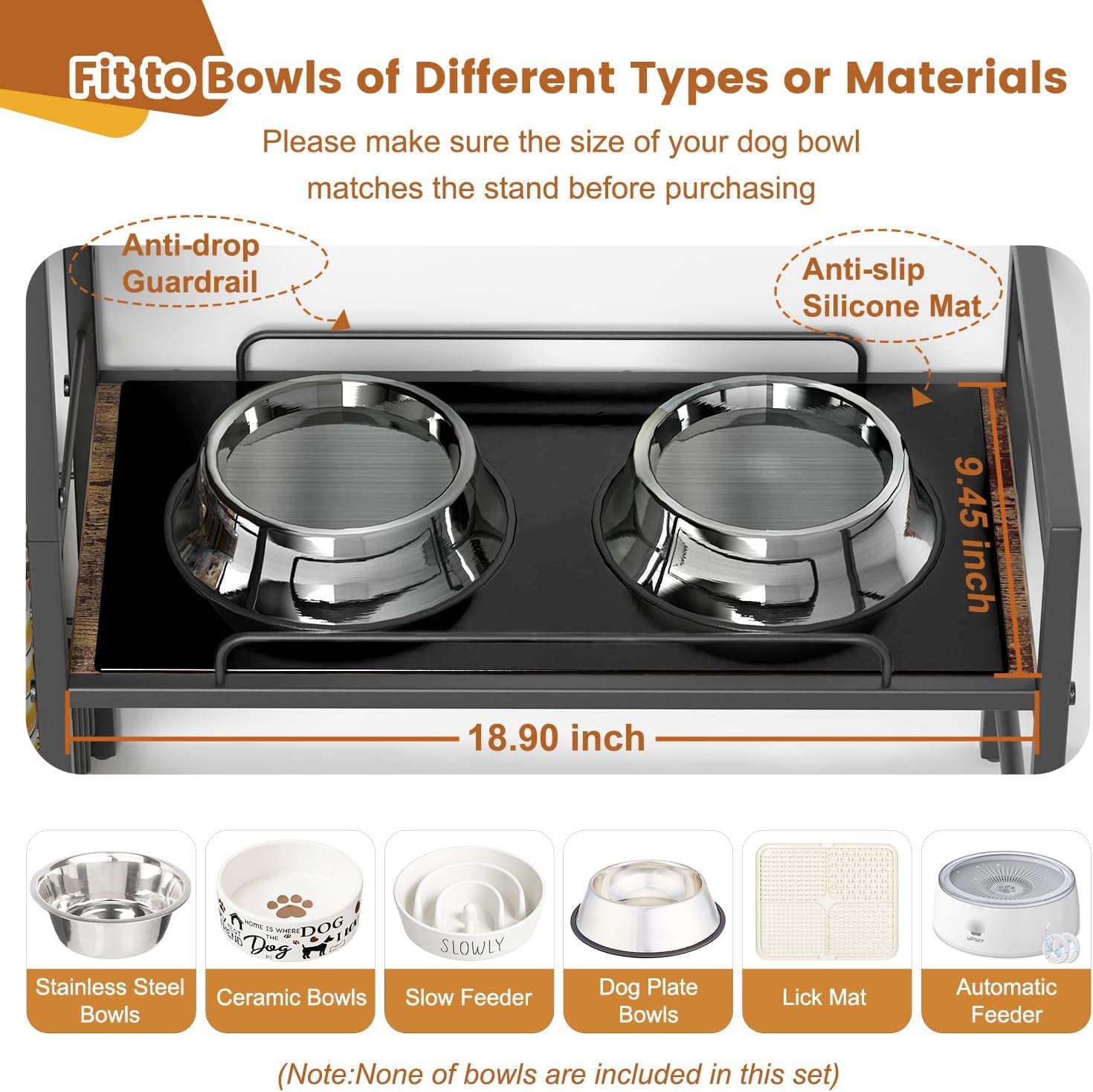Elevated Dog Bowls Stand for X-Large & Large Breed, 7 Adjustable Heights from 2"-22" Raised Dog Feeding Station with Toy Bin Basket, Lifted Dogs Food Bowl Holder Cabinet Pet Storage Organizer