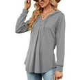 thumbnail image 2 of Gomelly Women Hooded Tunic Tops Drawstring Sweatshirt Casual T-shirt Hoodies Ladies Loose Fit Sport Pullover V Neck Grey S, 2 of 4