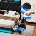 thumbnail image 4 of Dextrus Queen Size Velvet Upholstered Bed Frame with 4 Storage Drawers and LED Lights, 57" Tall Headboard Bed with Charging Station, Platform Bed No Box Spring Needed, Noise-Free, Easy Assembly, Black, 4 of 10