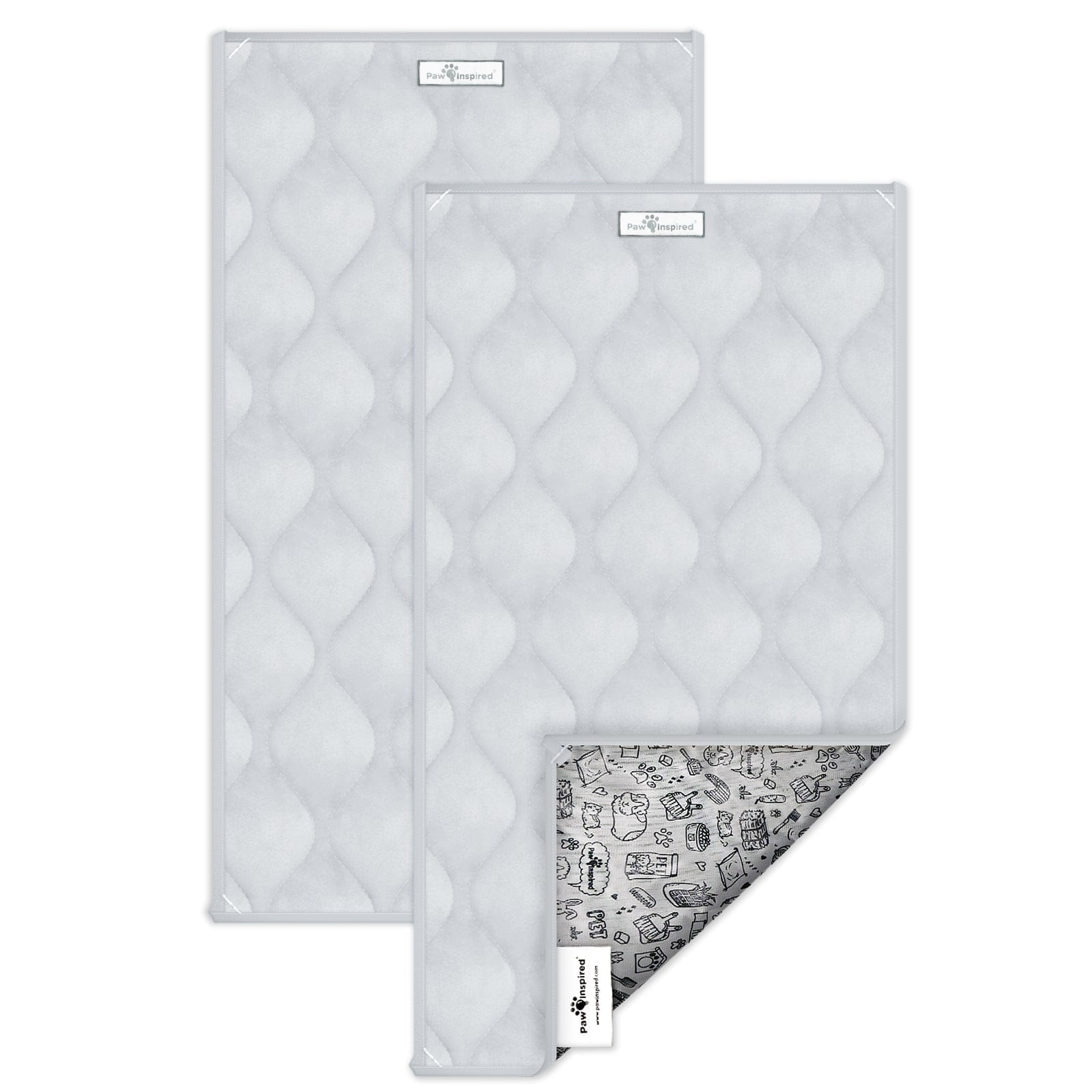2ct Paw Inspired Guinea Pig Cage Liner Sweep-EZ Fleece Bedding 29x16 in, Washable Waterproof Pee Pads for Small Animals (Light Gray)