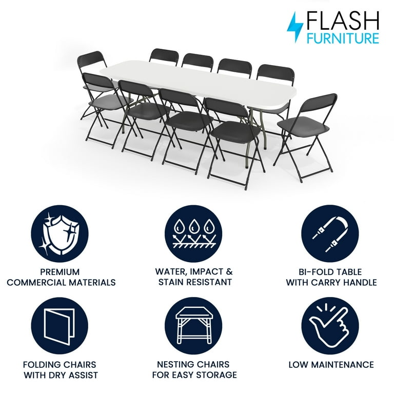 Flash Furniture Foldable 8' Plastic Training Table Set with 10