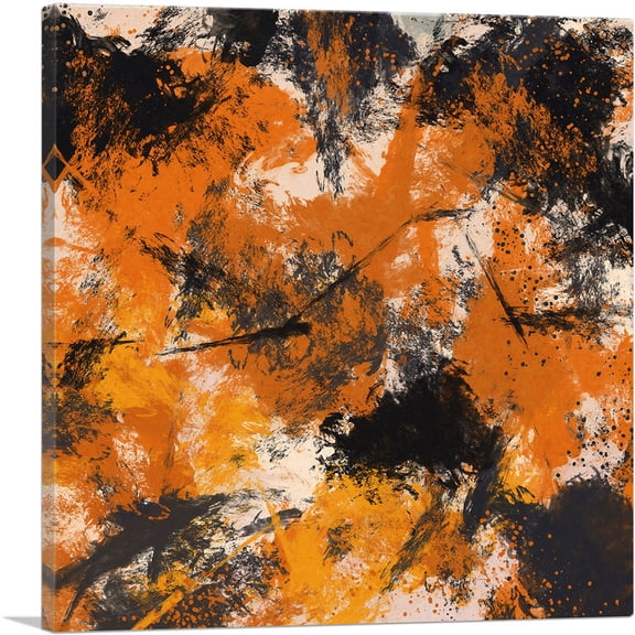 ARTCANVAS Yellow Orange Black Modern Square Canvas Art Print - Size: 18" x 18" (0.75" Deep)