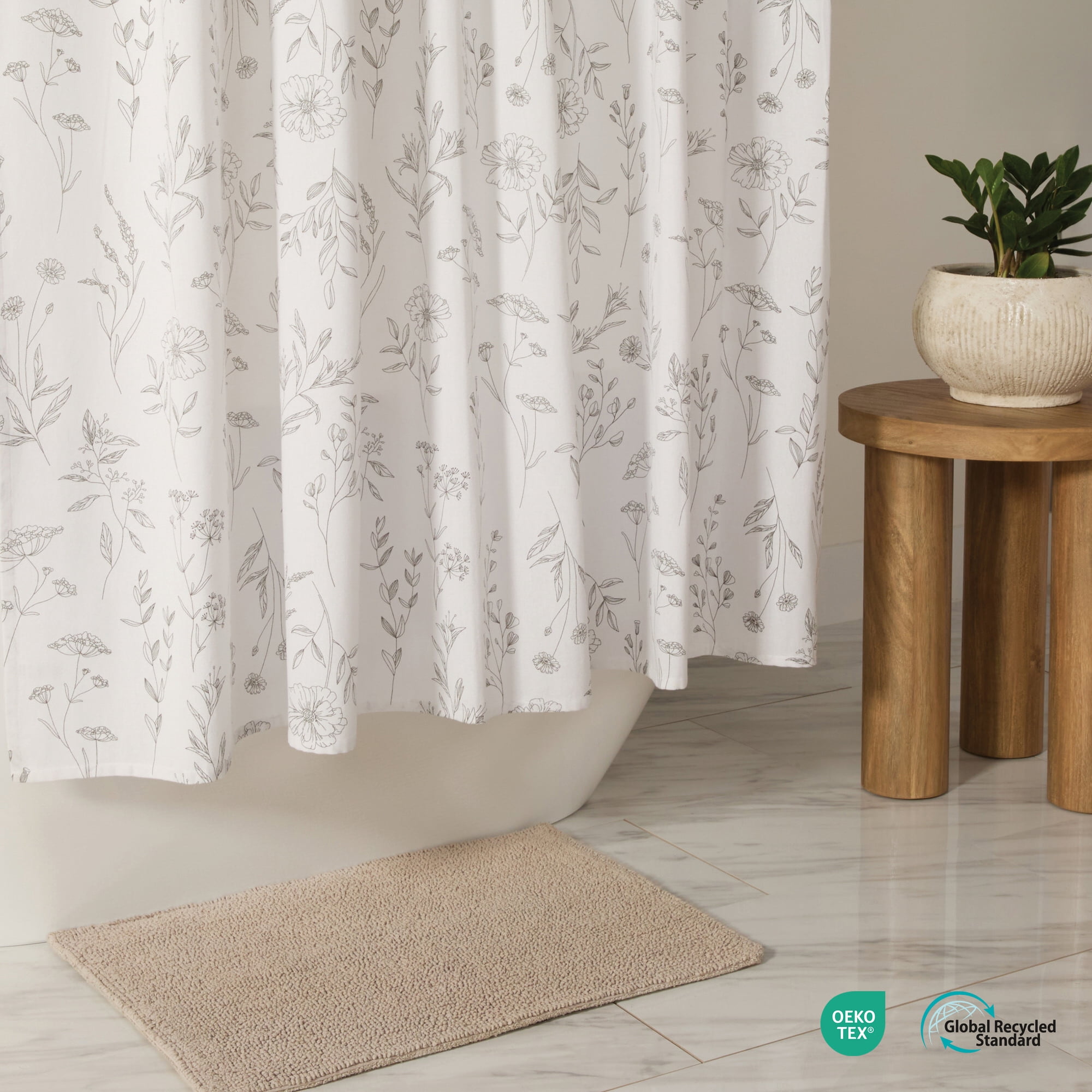 Cotton Blend Shower Curtain in Floral Patterns