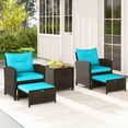 thumbnail image 4 of Costway 5 PCS Patio Rattan Furniture with 2 Wicker Ottomans & Tempered Glass Coffee Table Mix Brown + Turquoise, 4 of 10