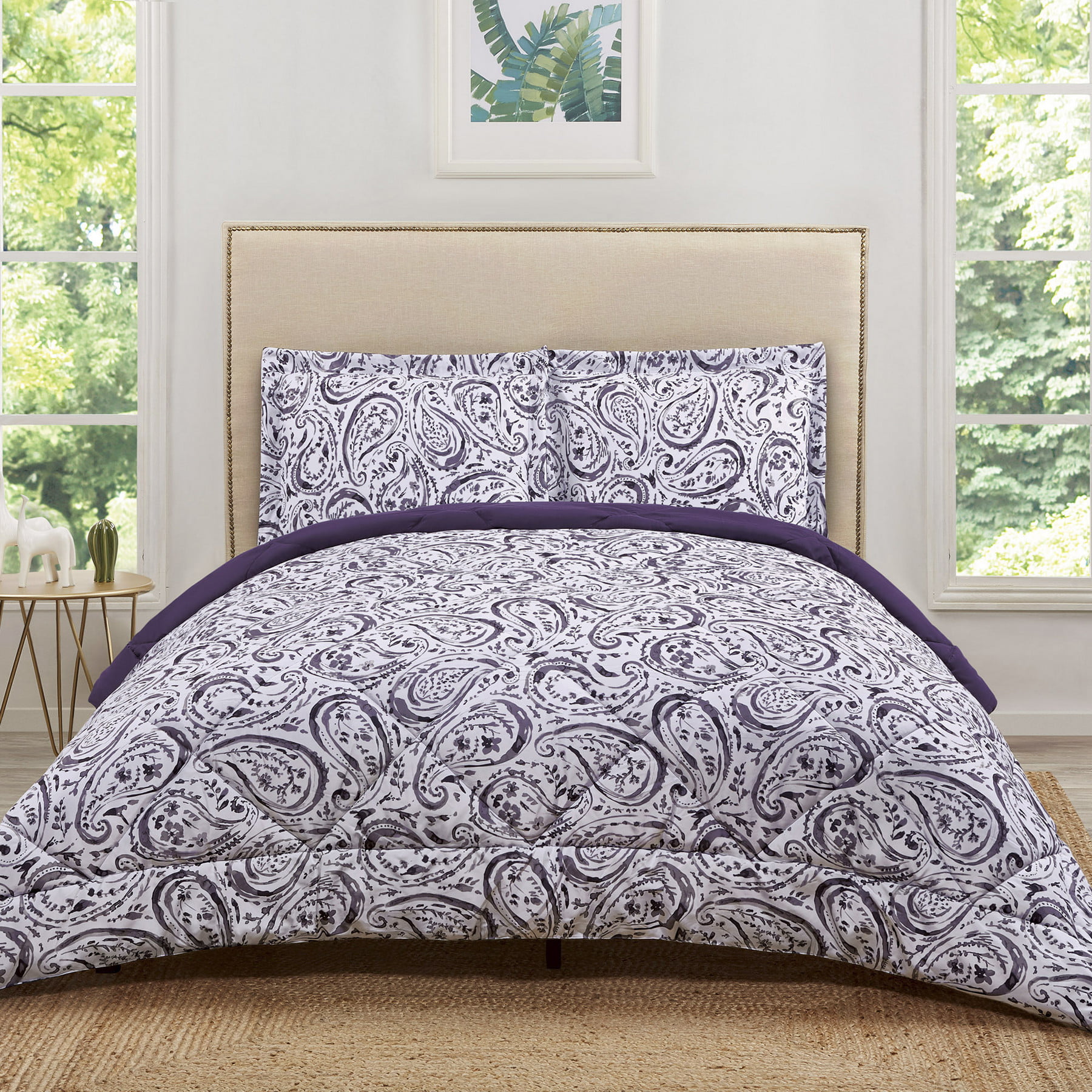 Truly Soft Watercolor Paisley Eggplant Twin Extra Long Comforter