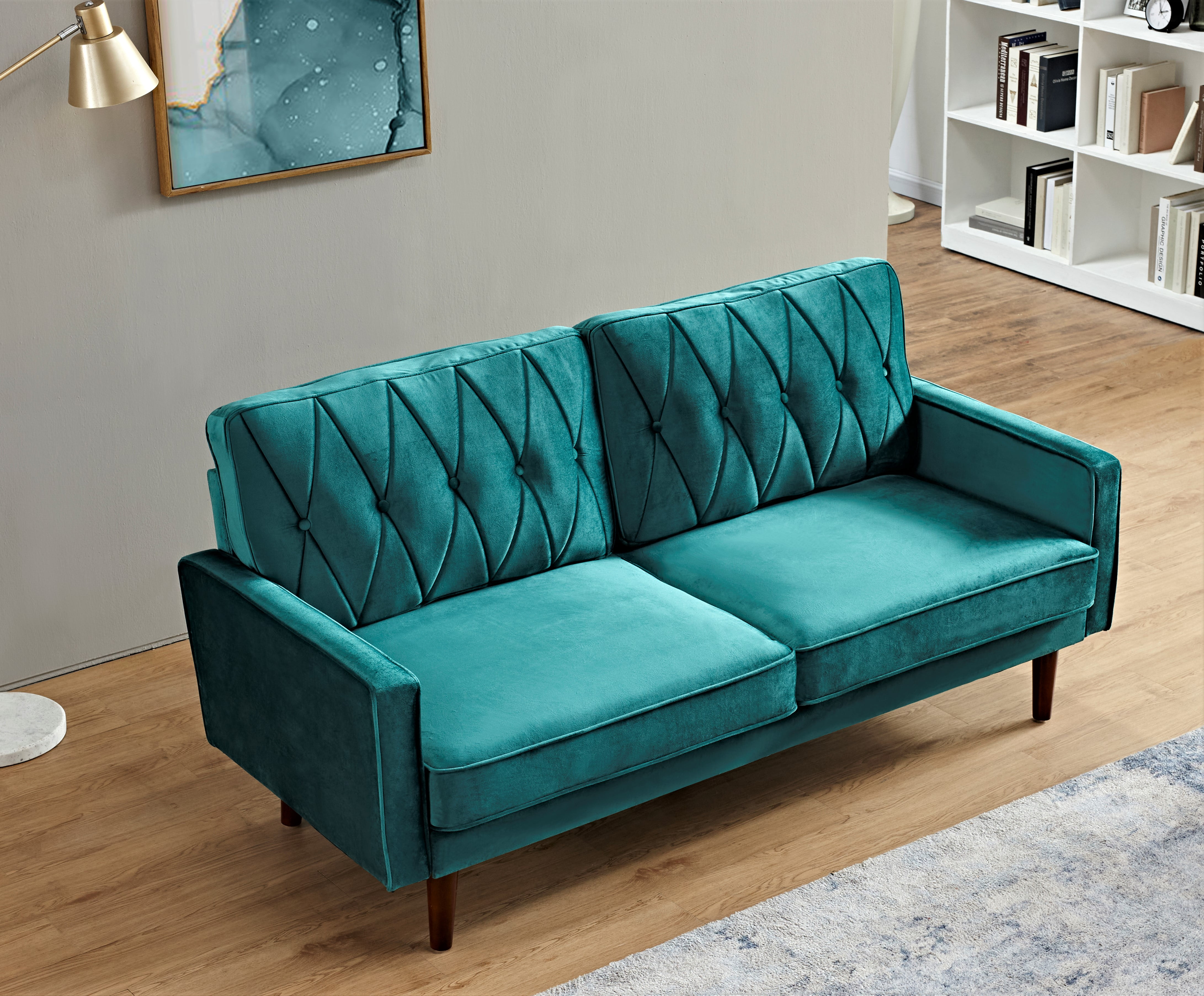 US Pride Furniture Feemster 69.3'' Velvet Square Arm Sofa for Living Room, Green