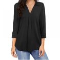thumbnail image 1 of PENGXIANG Haut en Chiffon pour Femmes, Col en V, Manches Sept Points, Noir, 1 of 4