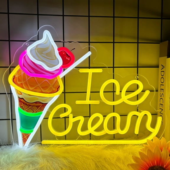 Ice Cream Neon Sign for Wall Decor, Ice Cream Led Signs, Dimmable USB Powered Neon Light Sign for Home, Business, Shop, Bar Pub, Store
