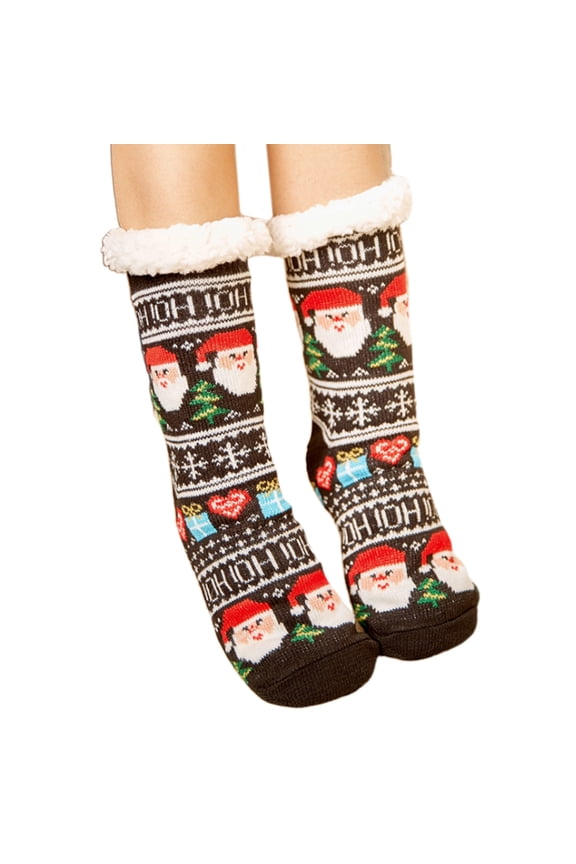 Womens Winter Fluffy Thermal Plush Lined Slipper Socks Christmas Cartoon Deer Santa Snowflake Knitted Mid Calf Fuzzy Sleeping Hosiery Gifts