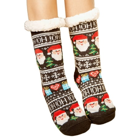 

Womens Winter Fluffy Thermal Plush Lined Slipper Socks Christmas Cartoon Deer Santa Snowflake Knitted Mid Calf Fuzzy Sleeping Hosiery Gifts