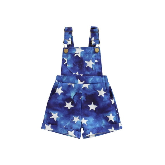 Toddler Baby 4th of July Denim Overalls Star Print Suspender Jean Jumpsuit with Pocket for Boys Girls