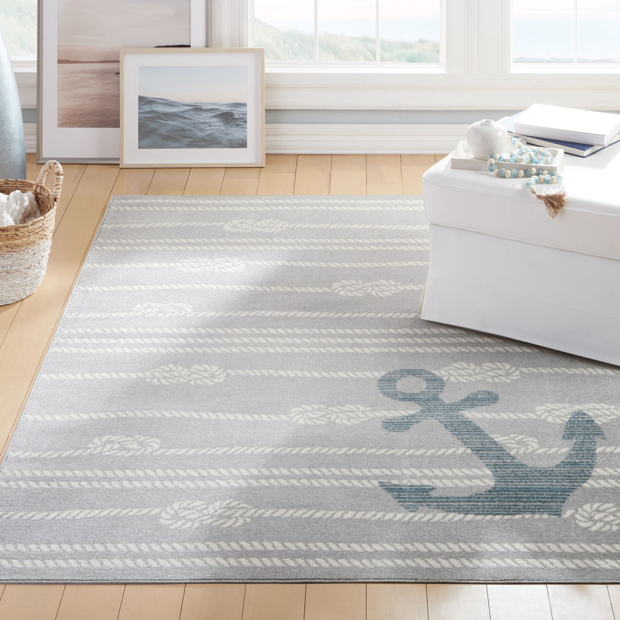 Home Dynamix Marine Anchor Coastal Anchor Indoor/Outdoor Area Rug, Grey/Ivory , 5'2"x7'2"