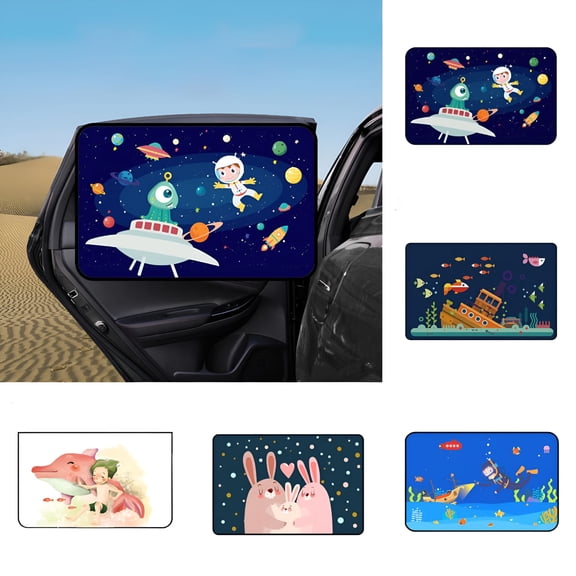 MELIVO Magnetic Cartoon Printed Car Sun Shade Curtain for Side Window Baby Kids Children Sunshade Protector Protects from Sun Glare Heat Blocks UV Rays Glare Car Interior Sun Blocker Blind