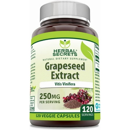 Herbal Secrets Grapeseed Extract 250 Mg Per Serving 120 Capsules Supplement | 120 Servings | Non-GMO | Gluten Free |