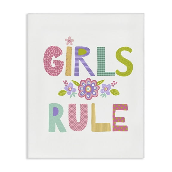 Stupell Industries Girls Rule with Flowers Botanical & Floral Painting Gallery Wrapped Canvas Art Print Wall Art, 16 x 20