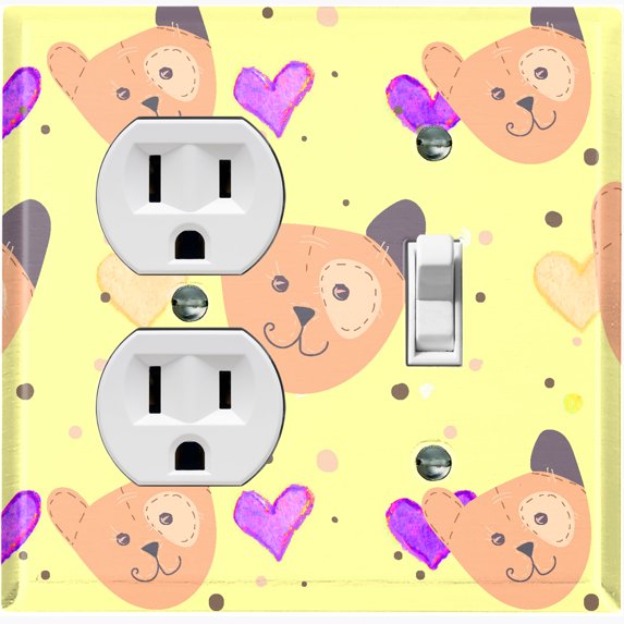 Metal Light Switch Wall Plate Outlet Cover (Bear Sky Yellow Heart Clouds - Single Duplex Single Toggle)