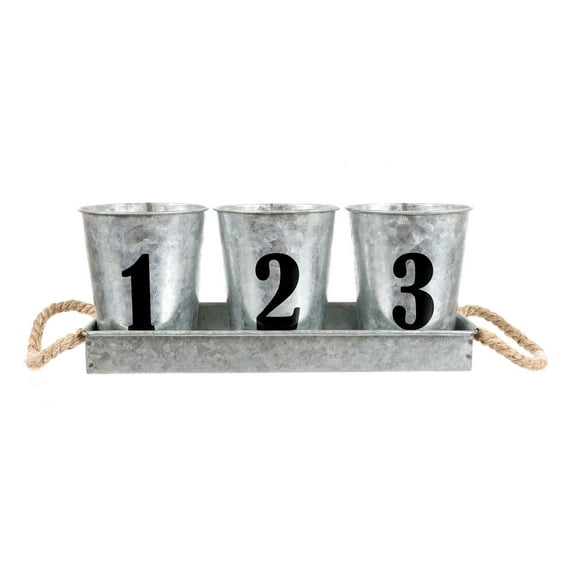 Galvanized Metal Bucket Utensil Caddy Set w/ Storage Tray