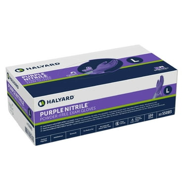 Halyard Health 55083 Nitrile Powder Free Exam Gloves, Disposable, Large, Purple (Pack of 100)