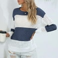 thumbnail image 5 of Dolkfu Pullover Woman Sweater Blue Crew Neck Striped Cotton Long Sleeve Sweater Women Knit Shirts,L, 5 of 5