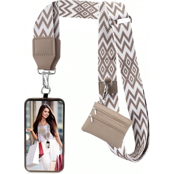 Clip And Go Strap For Phone With Wallet Crossbody Phone Strap With Zippered Wallet Adjustable Anti Theft Cellphone Lanyard For Women Cellphone Chain Accessories Leopard