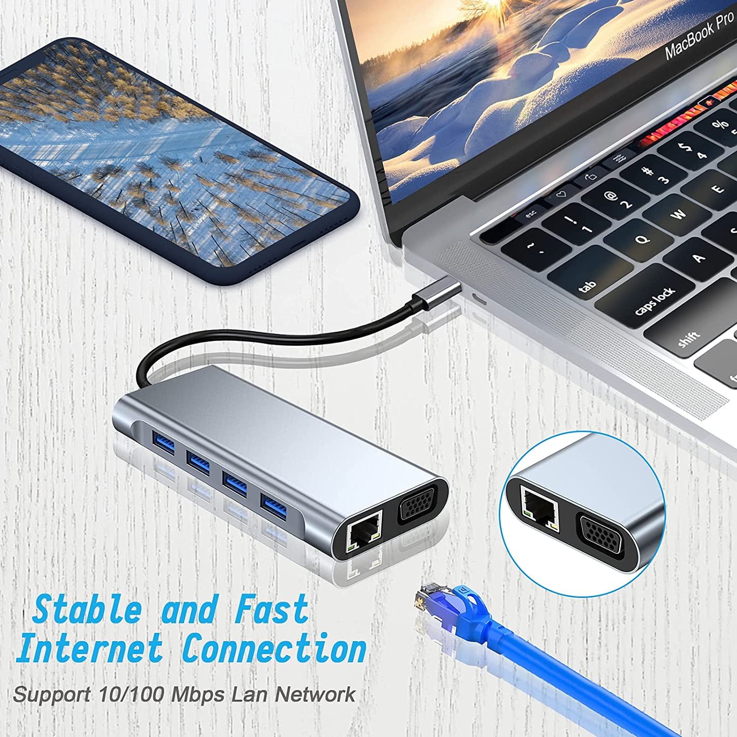 XIHAMA USB C HUB, USB C Adapter 11 in 1 Dongle with 4K HDMI, VGA, Type C PD, RJ45 Ethernet, SD/TF Card Reader, 3.5mm AUX, Docking Station Compatible with MacBook Pro/Air, Other Type C Laptops