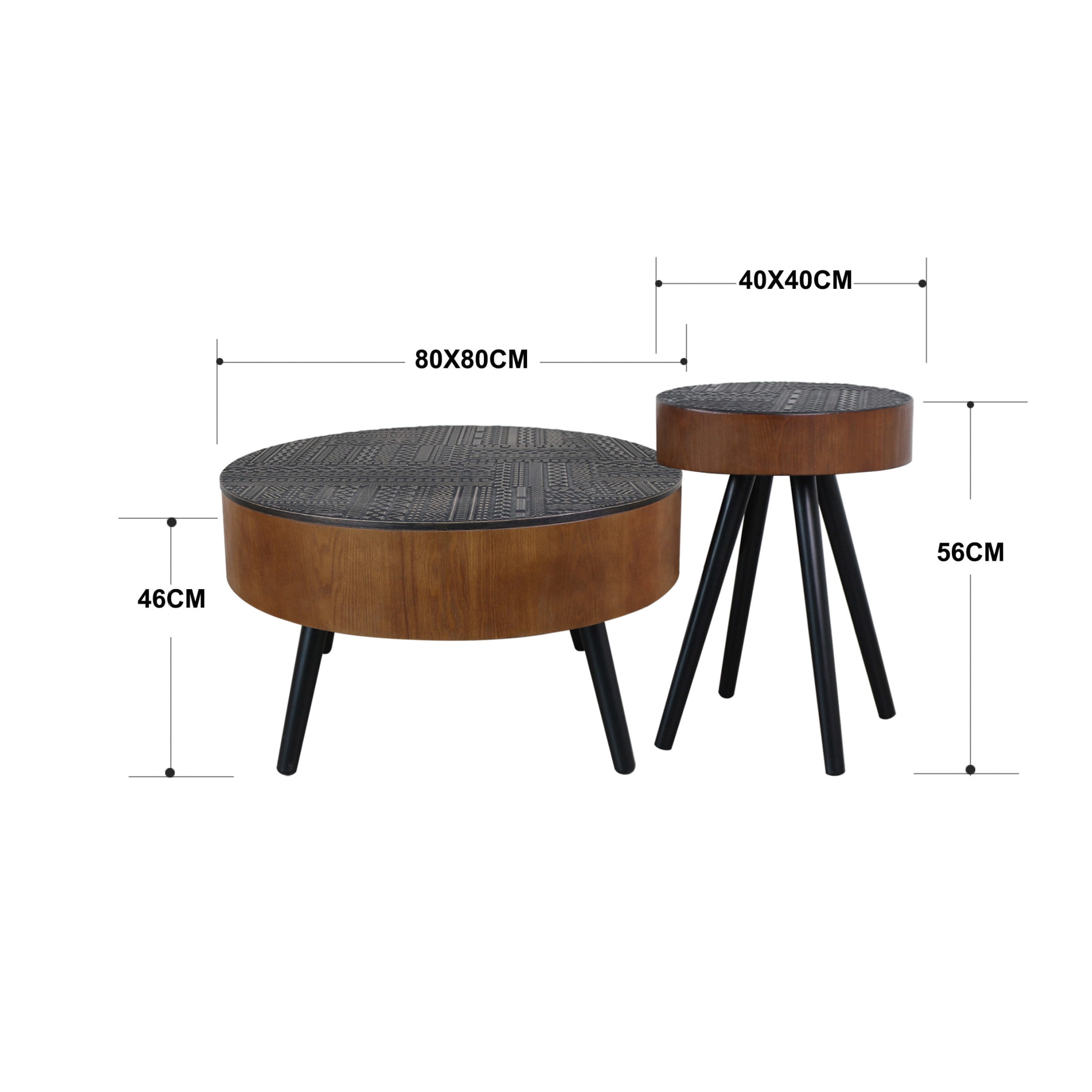 Noble House Tappen 31.5" Round Coffee Table with Engraved Top, American Wood Side Table for Small Spaces, Brown