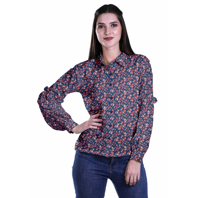 Moomaya Chemise Boutonnée Col Classique Manches Longues Haut d'Été Décontracté