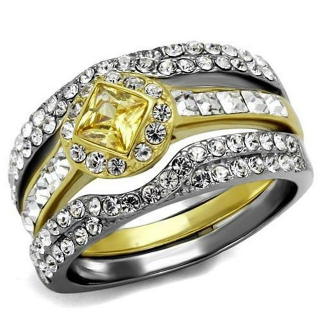 Alamode TK2291-7 Femmes Bicolore IP Or Bague en Acier Inoxydable avec AAA Grade CZ en Topaze - Taille 7