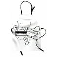 thumbnail image 1 of Music Apron, Art Professions Melody Symbol Keyboard Curlicue Motifs on Plain Backdrop, Unisex Kitchen Bib with Adjustable Neck for Cooking Gardening, Adult Size, White and Charcoal Grey, by Ambesonne, 1 of 4