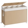 thumbnail image 7 of Natural Beige & Matte White 4 - Compartment Laundry Hamper. 47.6 Gal Laundry Sorter on Wheels, with Lid, Removable Liners & Handles, 7 of 7