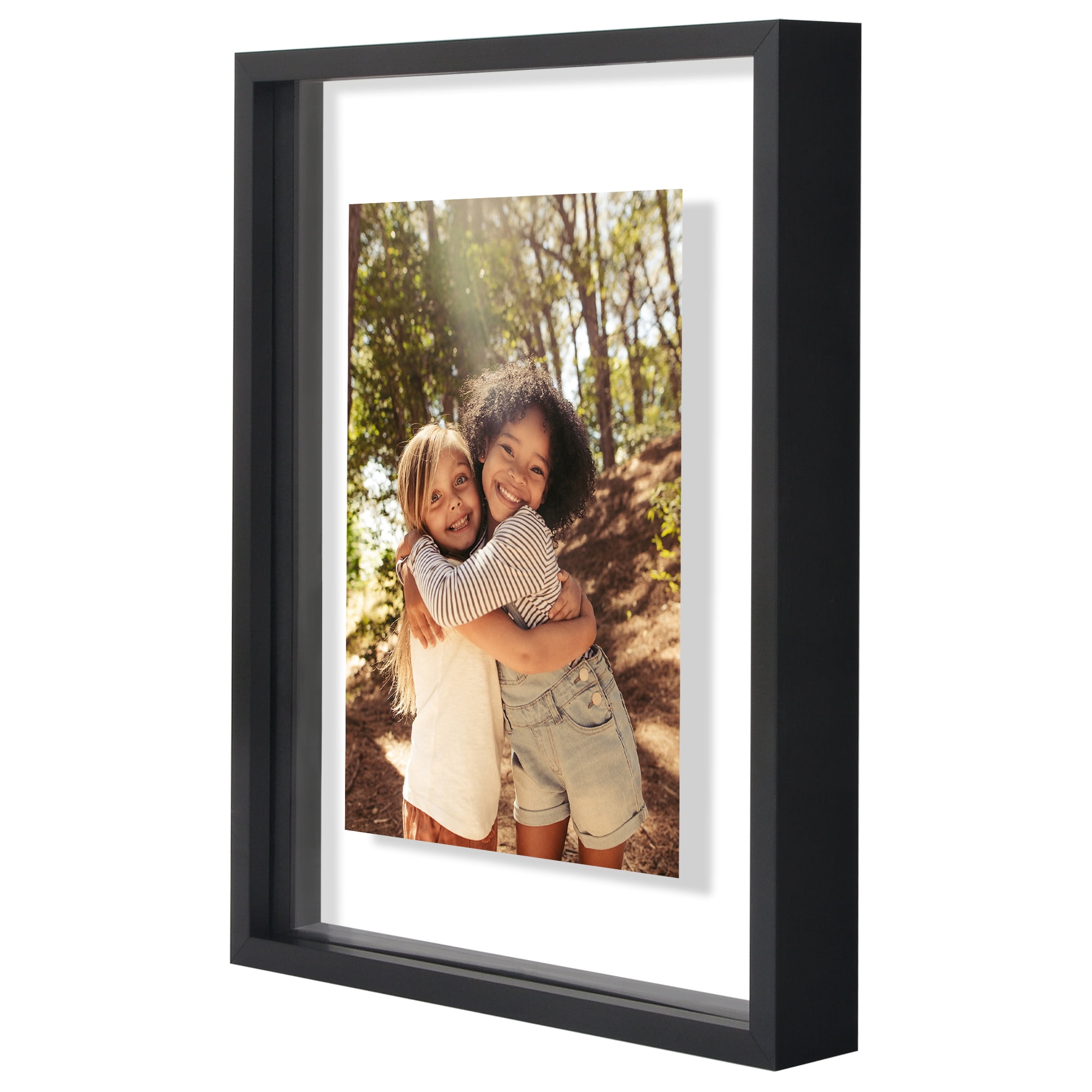 Americanflat 8x10 Picture Frame with Shatter-Resistant Glass 2 Pack Aluminum Floating Display Photo - Black