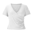 thumbnail image 6 of Ruimatai Women's Sexy V-Neck T-Shirt Slim Fit Short Sleeve Blouse Wrinkle-Free Solid Color Top Comfortable Stretchy Soft Casual Tee, 6 of 6