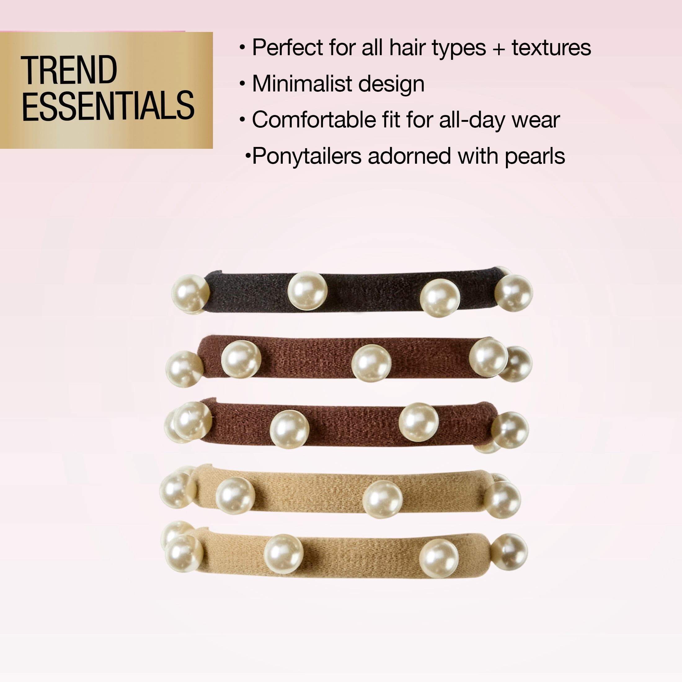 Scunci by Conair Faux Pearl Ponytail Holders, Black, Tan & Brown, Hair Ties, 6 Count