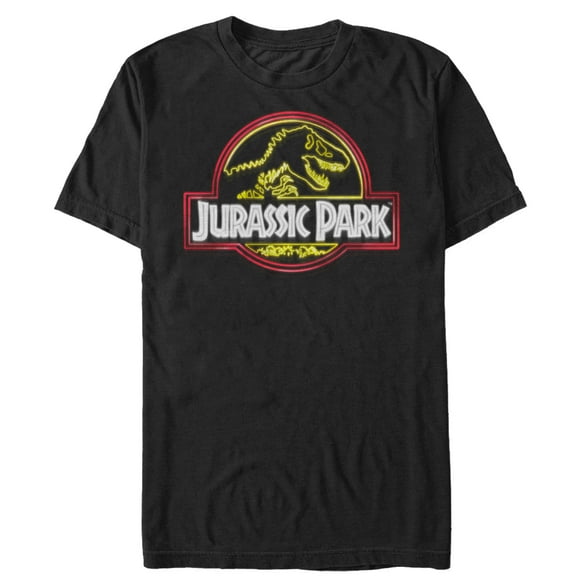 Men's Jurassic Park Neon T Rex Logo  Graphic Tee Black X Large