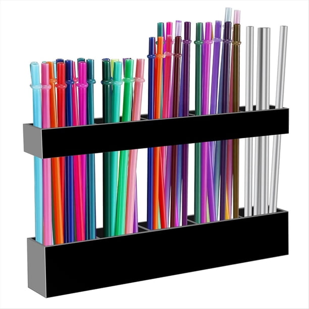Portapajitas Acrílico Grande de 9.5 Pulgadas para Puerta de Gabinete, Organizador Reutilizable para Pajitas, Contenedor Pequeño para Accesorios de Cocina B