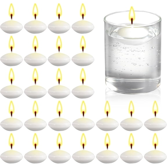 50 Pcs Floating Candles, 1.5 Inch Unscented, Dripless Wax Burning, White Floating Candles for Centerpieces Weddings Party Home Decor