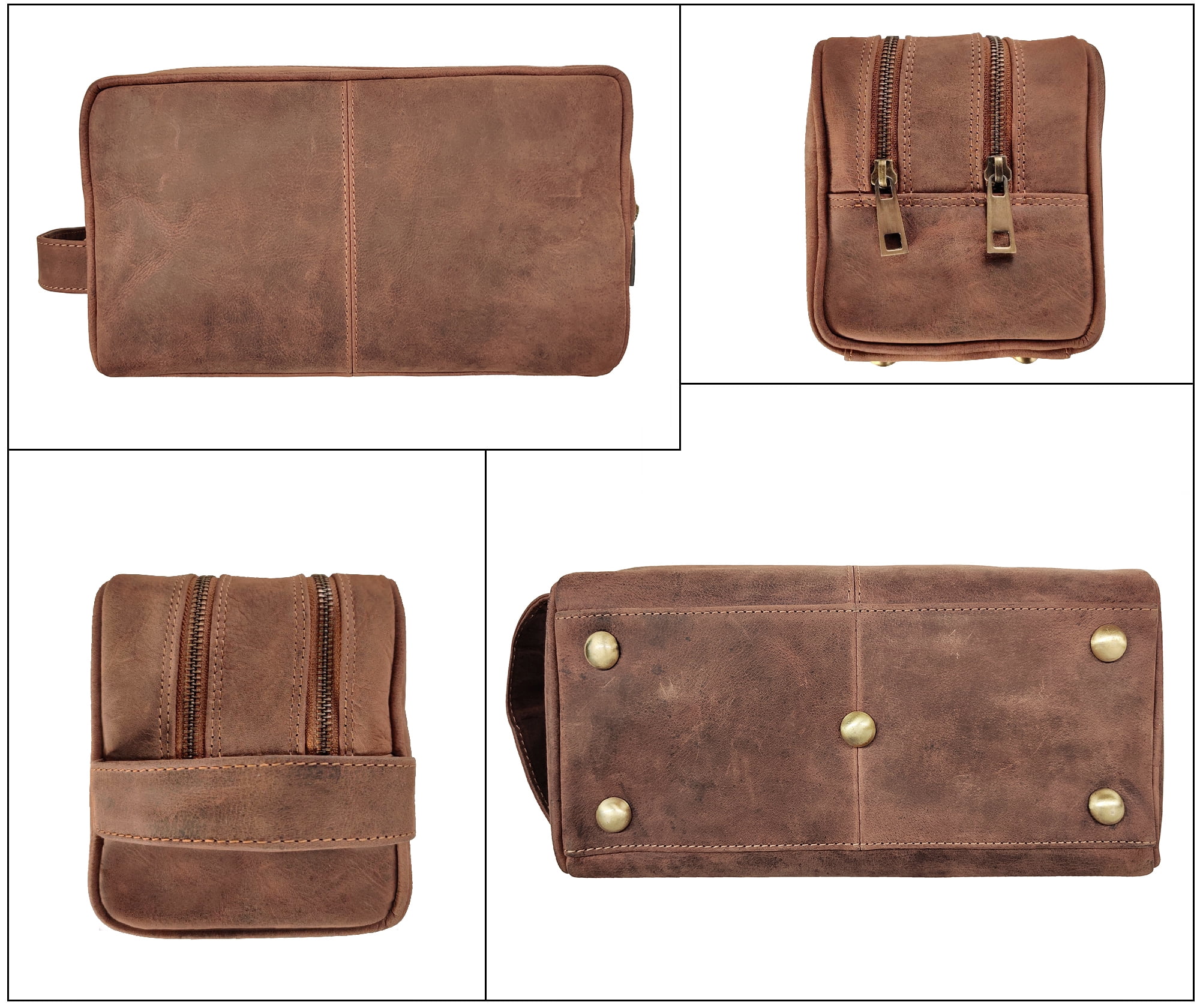 Leather Toiletry Bag Shaving Dopp Kit Travel Case Unisex Hygiene Organizer Cosmetic Makeup Bag by Rustic Town, Large