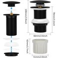 thumbnail image 2 of Tapón de lavabo de prensa universal sin rebosadero Filtro de fregadero negro Tapón emergente Tapón de desagüe de latón resistente a la corrosión antibloqueo, accesorios para cocinas, baños, lavabos, fregaderos esquí esquí Gafas de esquí, 2 of 5