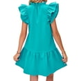 thumbnail image 5 of HUBERY Women Lace Up V Neck Layered Ruffle Sleeves Flouncing Hem Mini Dress, 5 of 7