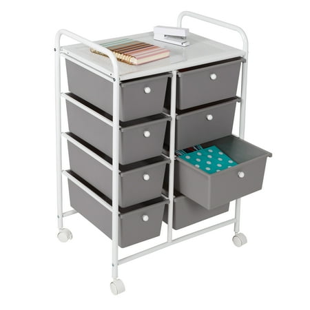 Honey-Can-Do - Metal Rolling Cart with 8 Plastic Storage Drawers - White/Gray