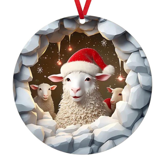 Colgante navideño con bonito diseño de oveja de dibujos animados Adornos para colgar en el árbol de Navidad Material acrílico Artículos decorativos festivos para el hogar y el coche