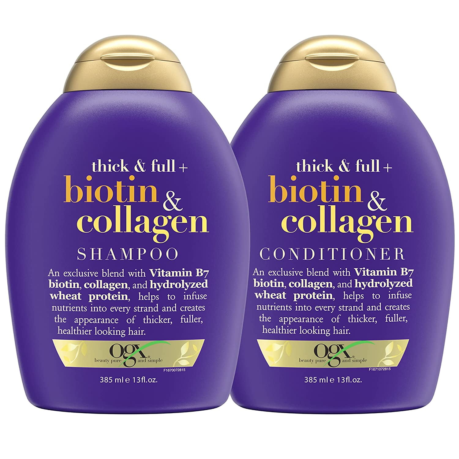OGX Thick & Full + Biotin & Collagen Shampoo & Conditioner Set, (packaging may vary), Purple, 13