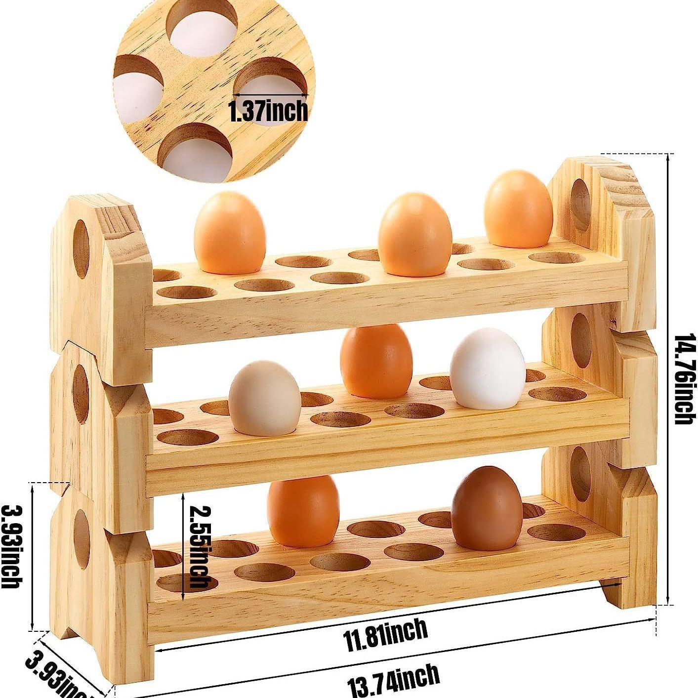 Egg Rack, Stackable Wooden Egg Holder, Egg Container, Large Capacity Egg Box, Eggs, Storage for 12 Eggs